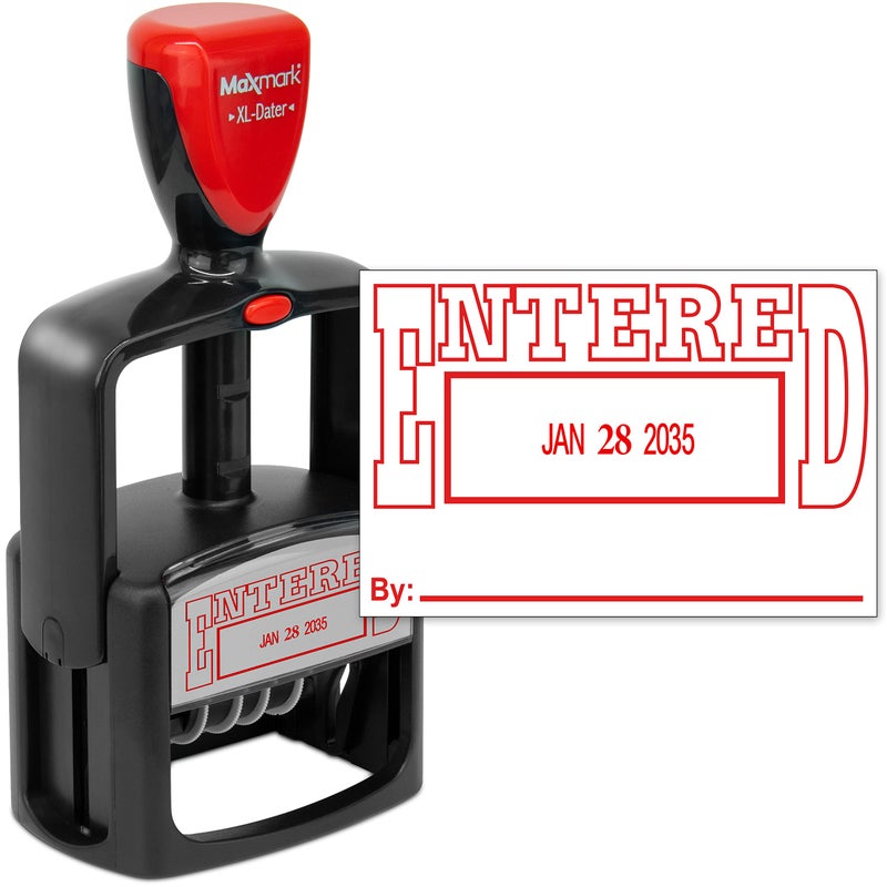 Rubber Stamp Creation MaxMark Heavy Duty Style 5 Date Stamp with Entered self Inking Stamp - Red Ink - Image 1